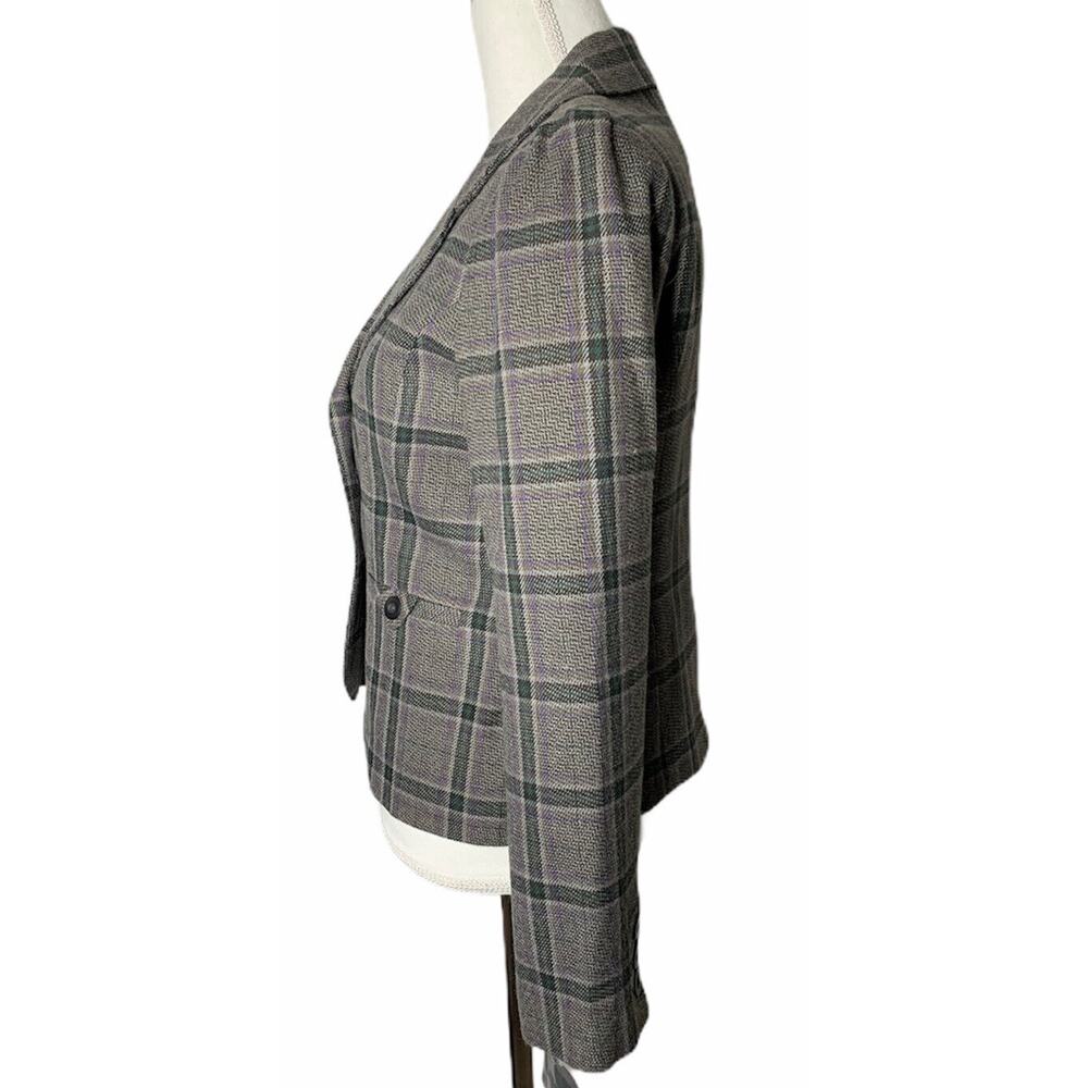 NEW Womens Mossimo Gray Purple Plaid Lined Wool Blend Blazer Puff Shoulder Sz M - Picture 5 of 10